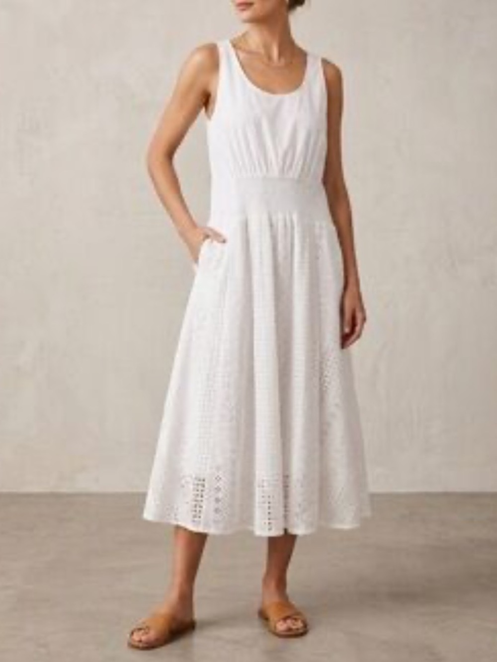 NWT Thakoon Eyelet Trapeze Combo Midi Dress with Smocked Waist 2